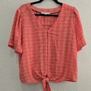 Jane and Delancey Red‎ Gingham Tie-Front Blouse